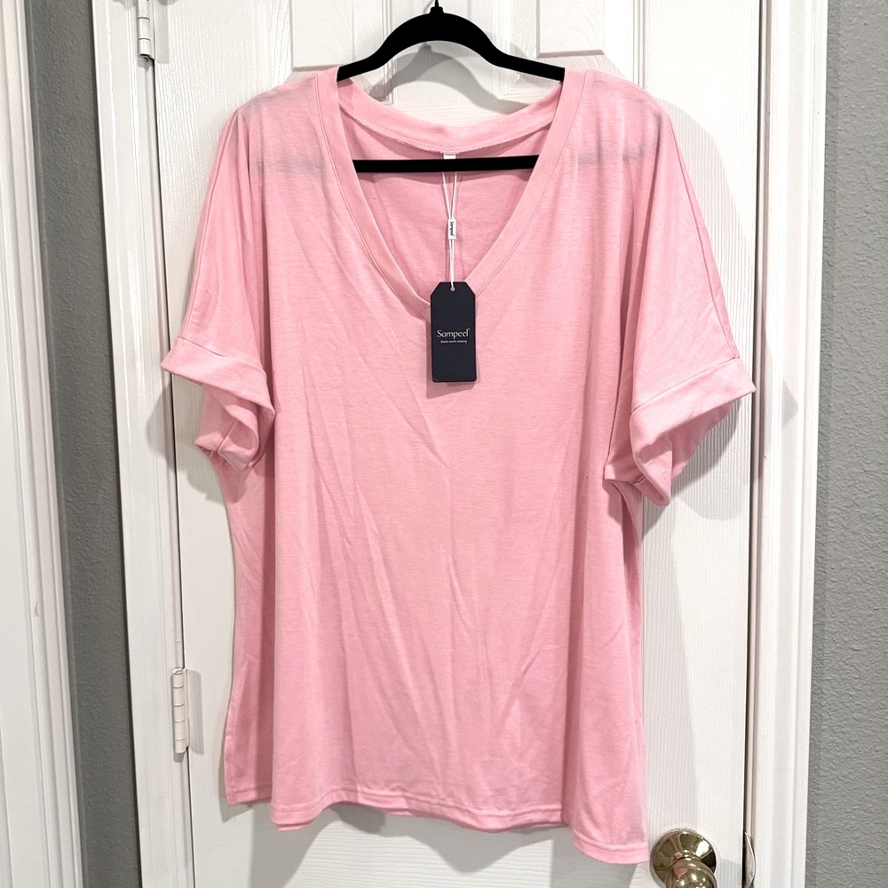 SAMPEEL Pink T-Shirt With Cuffed Sleeves